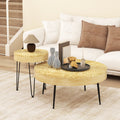 Set of 2 Solid Wood Farmhouse Round Coffee Tables-Natural