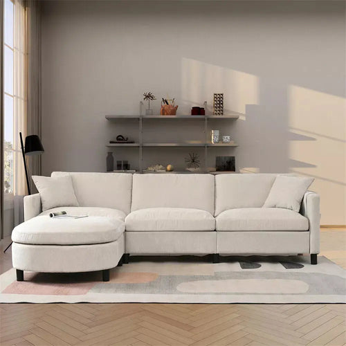 L-Shaped Sectional Sofa — Chenille, Beige