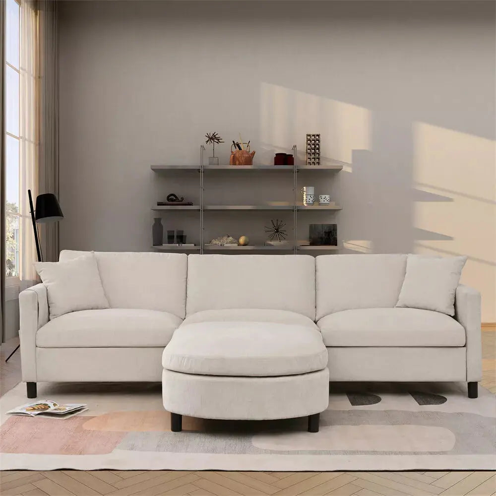 L-Shaped Sectional Sofa — Chenille, Beige